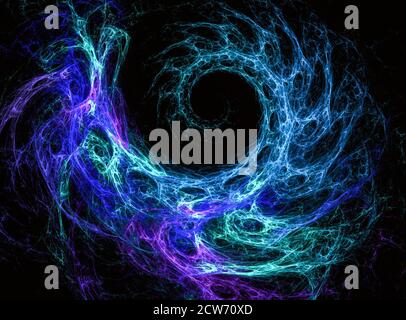 digitale astratto blu spirale sfondo frattale sul nero Foto Stock