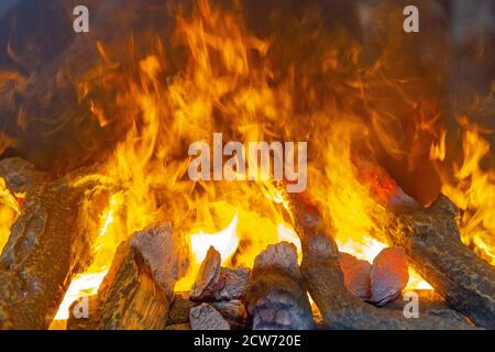 Fuoco Smoke effetti legno artificiale tronchi in Camino Foto Stock