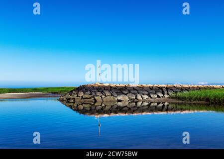 Rock Harbor Breakwater Jetty, Orleans, Cape Cod, Massachusetts, Stati Uniti. Foto Stock