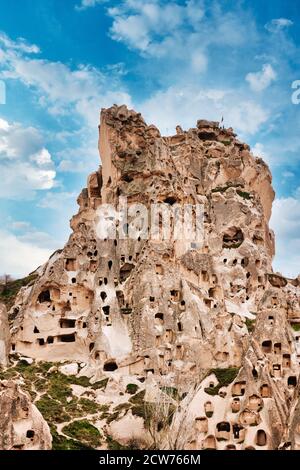 Castello di Uchisar, Cappadocia, Provincia di Nevsehir, Anatolia Centrale, Turchia Foto Stock