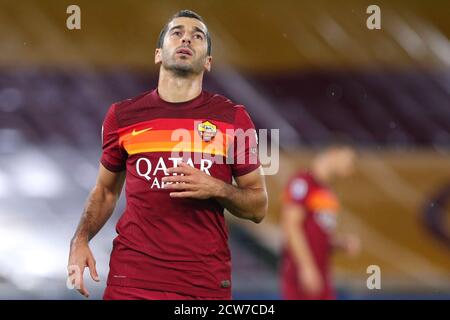 Henrikh Mkhitaryan di Roma reagisce durante il campionato italiano Serie UNA partita di calcio tra ROMA E Juventus FC il 27 settembre 2020 a Stad Foto Stock