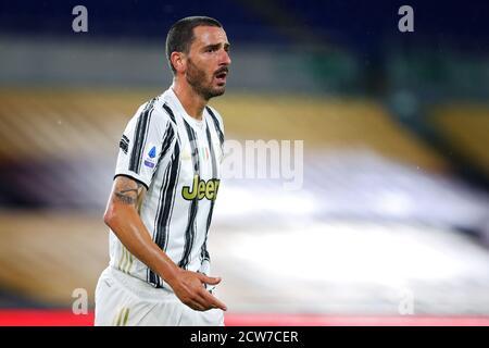 Leonardo Bonucci della Juventus reagisce durante il campionato italiano Serie UNA partita di calcio tra ROMA E Juventus FC il 27 settembre 2020 a St Foto Stock