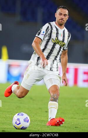 Aaron Ramsey di Juventus in azione durante il campionato italiano Serie UNA partita di calcio tra AS Roma e Juventus FC il 27 settembre 2020 a sta Foto Stock