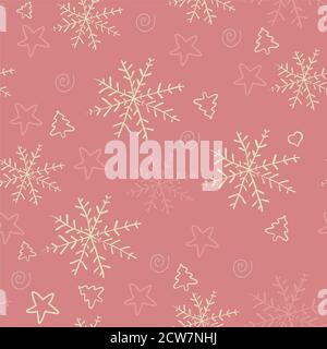 Fondo di fiocchi di neve disegnati a mano senza cuciture. Illustrazione Vettoriale