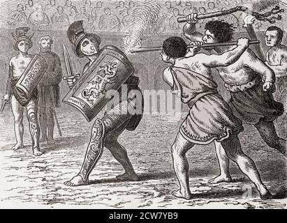 Gladiator è stato assalito da fruste per unirsi al combattimento. Dopo un'illustrazione della metà del XIX secolo di un artista non identificato. Foto Stock