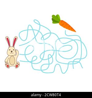 Gioco di labirinto, gioco di istruzione per i bambini coniglio carota.Flat vettore di illustrazione. Illustrazione Vettoriale