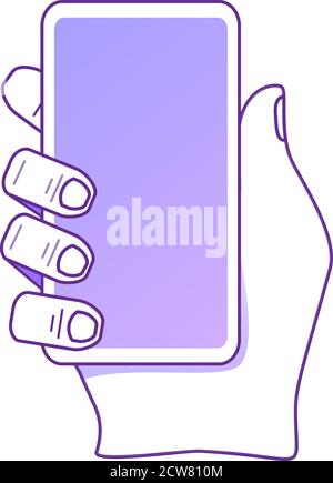 Smartphone per mano umana.linea vettoriale a profilo piatto art. Illustrazione Vettoriale