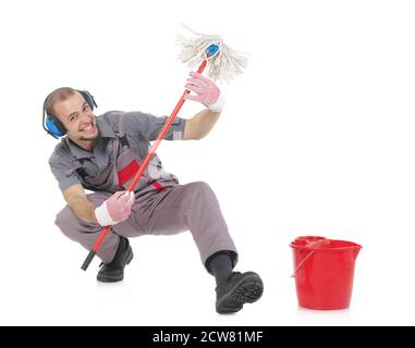 Janitor di roccia dura isolato Foto Stock