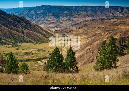 Summit Ridge sopra Hells Canyon visto da Pittsburg Saddle sulla strada per Pittsburg Landing sul fiume Snake, Idaho, Stati Uniti Foto Stock