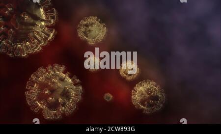 coronavirus covid19 primo piano su uno sfondo scuro luogo per l'iscrizione Foto Stock