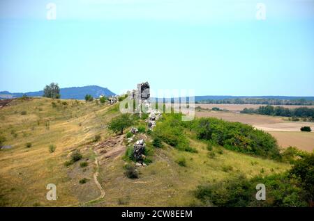 Vista al muro dei diavoli Weddersleben germania Foto Stock