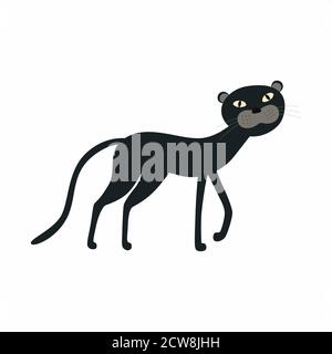 Carino cartone nero Panther isolato su sfondo bianco Illustrazione Vettoriale