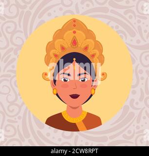 buon manifesto per la celebrazione di navratri con il volto di maa durga in riquadro circolare Illustrazione Vettoriale