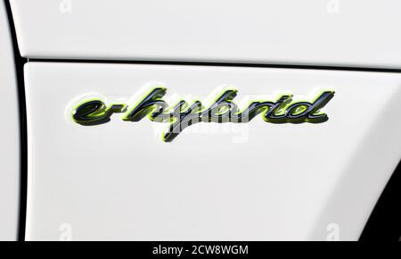 Badge e-Hybrid Porsche 918 Spyder Foto Stock