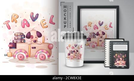 Cane viaggio - poster e merchandising. Illustrazione Vettoriale