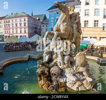 Olomouc (Olmütz): Fontana di Cesare, Horni namesti (Piazza superiore) nella Città Vecchia, Olomoucky, Regione Olmützer, Regione Olomouc, Ceco Foto Stock