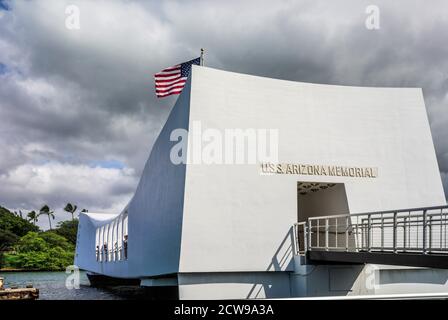 USS Arizona Memorial, Pearl Harbor, Honolulu, Hawaii, Stati Uniti Foto Stock