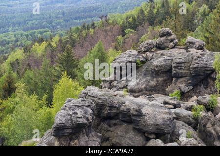 Rocce nelle montagne Zittauer Foto Stock