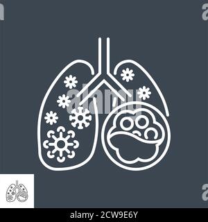 Icona della linea sottile del vettore correlato alla polmonite. Illustrazione Vettoriale