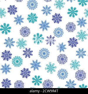 Motivo senza cuciture con simpatici fiocchi di neve originali. Illustrazione Vettoriale