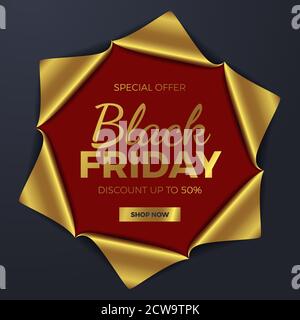 elegante carta dorata deformata al centro per il black friday modello banner offerta shock sale Foto Stock
