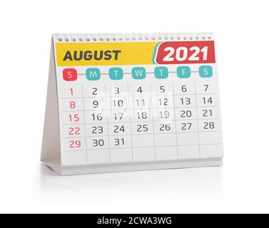 Agosto 2021 Calendario Office isolato su bianco Foto stock - Alamy