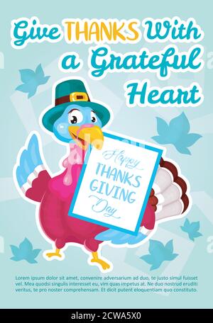 Ringrazia con il modello vettoriale del manifesto del cuore riconoscente Illustrazione Vettoriale