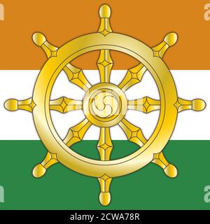 Ruota del Dharma, simbolo dell'India e delle religioni dell'Induismo, del Jainismo e del Buddismo, illustrazione vettoriale Illustrazione Vettoriale