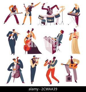 Musicisti che suonano strumenti in un vettore d'orchestra Illustrazione Vettoriale