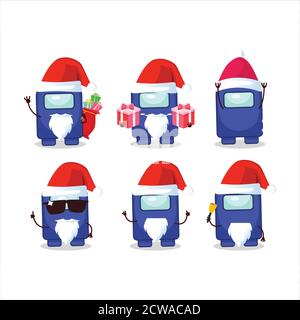 Emoticon di Babbo Natale con il personaggio cartoon blu di Among US Illustrazione Vettoriale