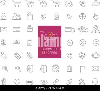 50 icone di e-commerce e shopping sottile Illustrazione Vettoriale