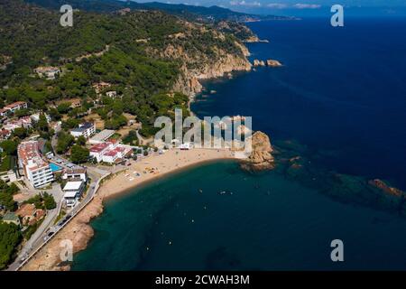 Veduta aerea di Tossa de Mar sulla Costa Brava in Catalogna, Spagna Foto Stock