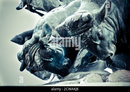 Copenhagen, Danimarca - Fontana di Gefion situata nella zona di Nordre Toldbod, vicino a Kastellet, 1897 Foto Stock