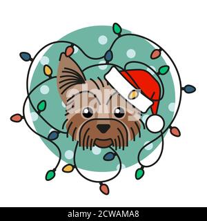 Yorkshire cane terrier in cappello babbo natale Illustrazione Vettoriale