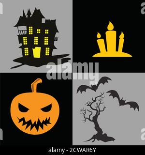 Icone di Halloween per il banner del party di Halloween e la scheda di invito Illustrazione Vettoriale