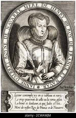 Jeanne d'Albret (1528-1572), Regina della Navarra, incisione ritratto di Léonard Gaultier, 1596 Foto Stock