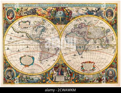 17esimo secolo vecchia mappa del mondo di Hendrik Hondius e Jan Jansson, olandese, prodotto nel 1641 Foto Stock