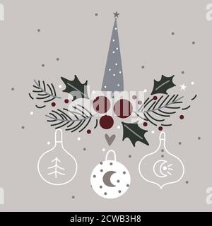 Albero di Natale grigio in tempo nevoso Illustrazione Vettoriale