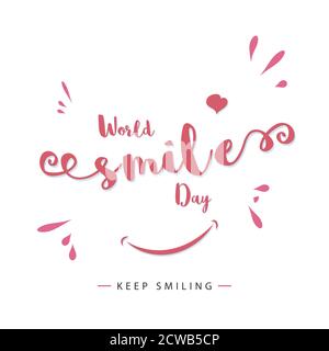 World Smile Day, continua a sorridere bellissimo poster di testo rosa, illustrazione vettoriale Illustrazione Vettoriale