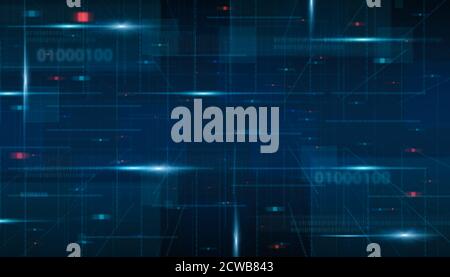 Creative Technological Binary Code sfondo con astratto che affievolisce le cifre e. Punti sfocati Foto Stock