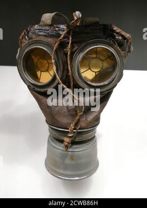 Maschera a gas della prima guerra mondiale per un cavallo utilizzato per il trasporto di artiglieria o altri carichi in Belgio. Circa 1916 Foto Stock