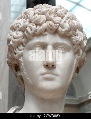 Statua in marmo di Marcus Aurelio (121-180 d.C.) Imperatore romano e filosofo stoico Foto Stock