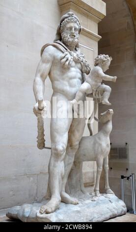 Statua in marmo raffigurante Ercole che porta suo figlio Telefus Foto Stock