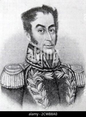 Ritratto di Simon Bolivar (1783-1830) ex presidente de la Grande Colombie Foto Stock