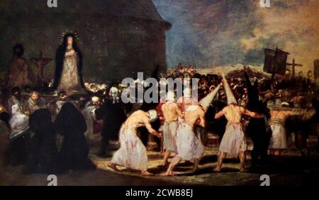 Dipinto intitolato 'la Processione dei Flagellanti' di Francisco Goya . Francisco Jose de Goya y Lucientes (1746-1828) un pittore e stampatore romantico spagnolo. Foto Stock