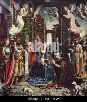 Dipinto intitolato 'l'Adorazione dei Re' di Jan Gossaert (1478-1532) un pittore francese e membro dell'Arte di San Luca Foto Stock