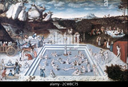 Dipinto di Lucas Cranach il Vecchio intitolato 'la Fontana della Gioventù', 1546. Parte della collezione dello Staatliche Museen zu Berlin, Gemaldegalerie, Berlino, Germania. Foto Stock