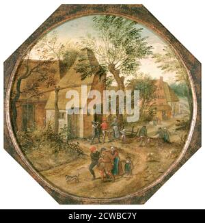 Dipinto di Pieter Brueghel il giovane intitolato 'passaggio attraverso il Villaggio', c1584-1637. Da una collezione privata. Foto Stock