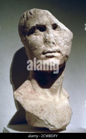 Busto romano, forse di Agrippa. Marcus Vipsanius Agrippa (63-12 a.C.), statista romano e comandante navale e militare. Agrippa era un amico, genero, e vice dell'imperatore Augusto. Vinse vittorie navali a Mylae e Naulochus (36 a.C.) e ad Antony e Cleopatra ad Actium nel 31 a.C. In seguito servì l'impero come governatore della Siria. L'artista è sconosciuto. Foto Stock