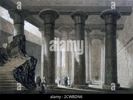 Tempio di Esneh, Egitto', 19 ° secolo. Sala ipostile all'interno del tempio di Khnum a Esna, costruito nel periodo tolemaico. Dell'artista britannico JH Allan. Foto Stock